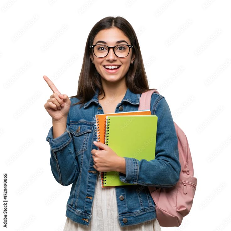 foto de stock beautiful smiling student pointing with her finger adobe stock